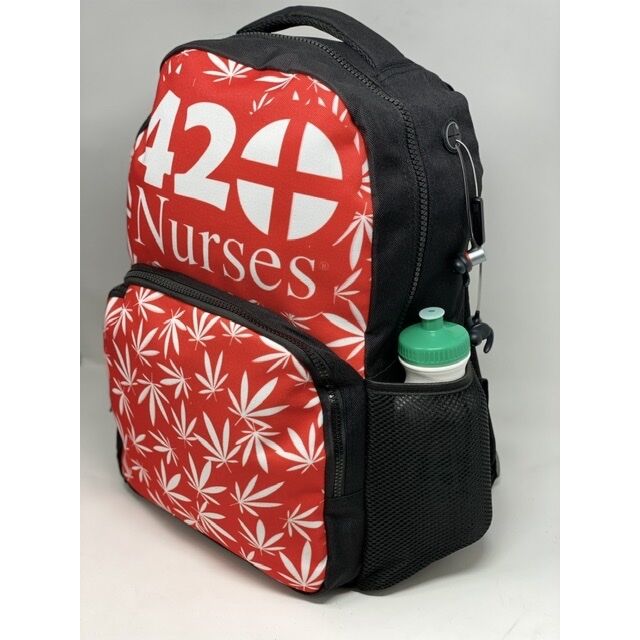 Red 420nurses Backpack With Hemp Leaves