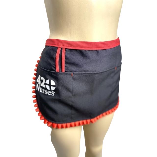 Black 420nurses w Red trim Waist Apron 