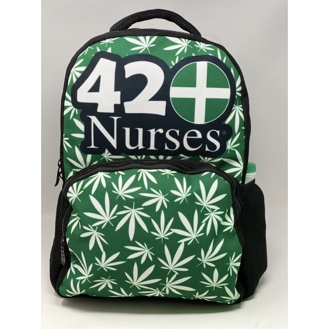 Green 420nurses Backpack With Hemp Leaves