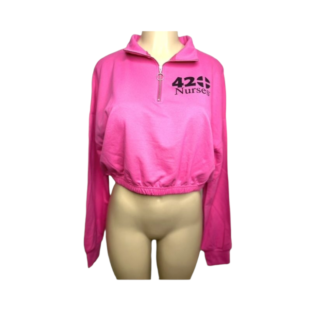 Fuchsia Solid French Terry with Zipper Pullover Sweatshirt