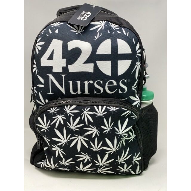 Black 420nurses Backpack With Hemp Leaves