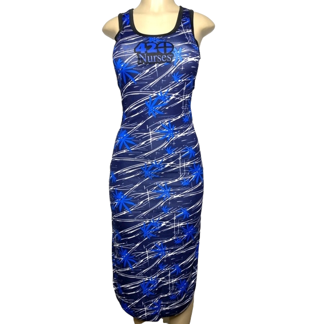 Blue Tank Top Dress Side Splits 
