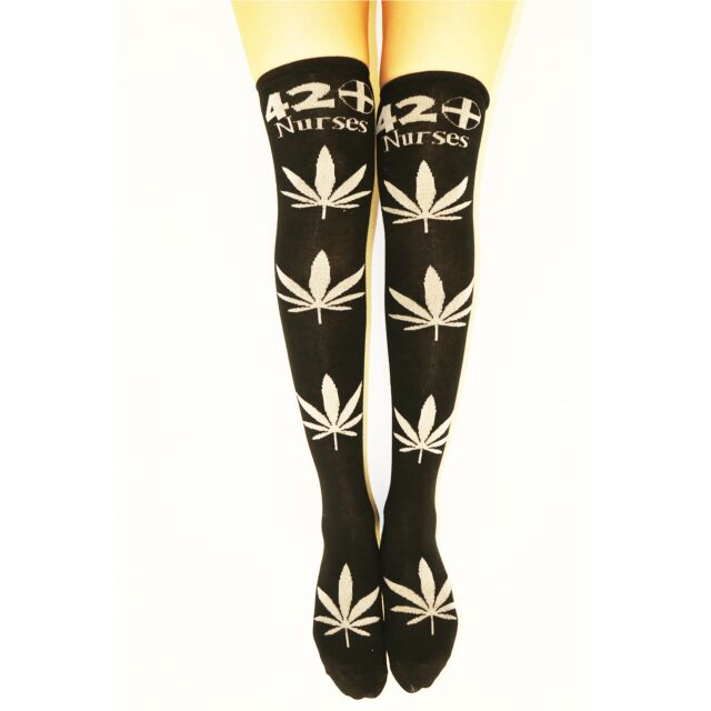 Thigh High Woven Pot leaf Socks in Black