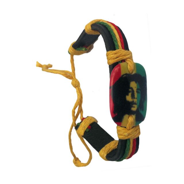 Leather bracelet with bob marley on it