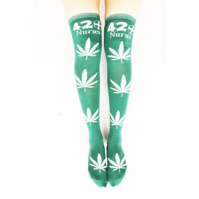Thigh High Woven Pot leaf Socks in Green