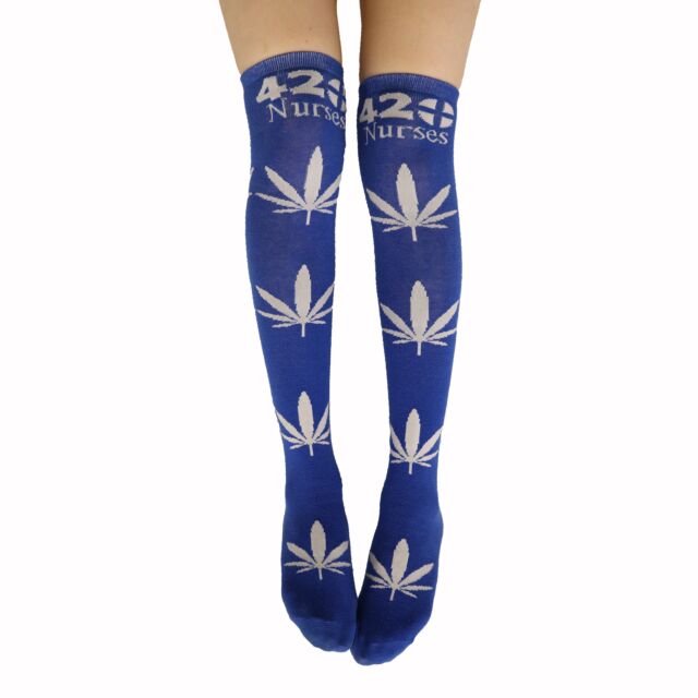 Thigh High Woven Pot leaf Socks in Royal Blue