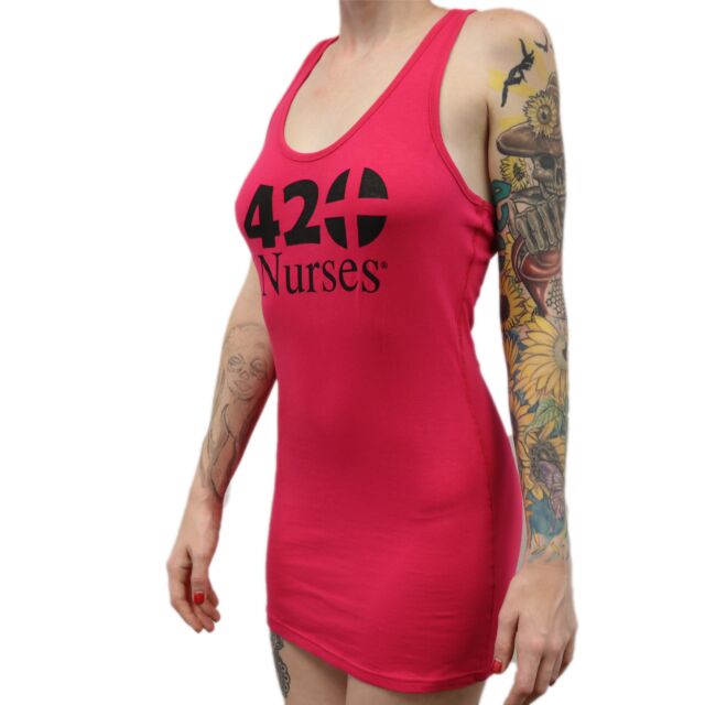 Hot pink tank top with black 420nurses logo