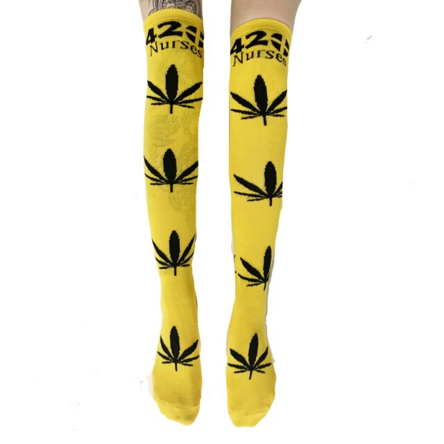 Thigh High Pot leaf Socks in Yellow